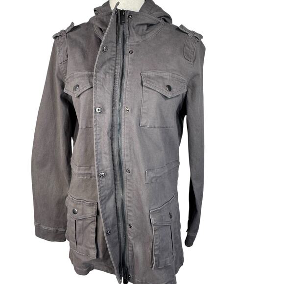 Market & Spruce Medium Kathleen Cargo Jacket Hooded Pockets Stretch Full-Zip New - Picture 8 of 12